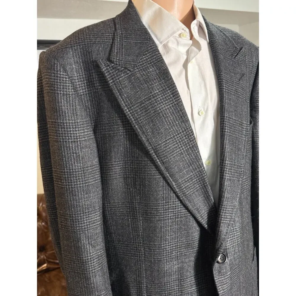 Tom Ford Shelton Peak Lapel Cashmere Prince ofWales Houndstooth Blazer 56 46R US